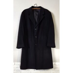 Nautica Men's Black Wool Coat Cashmere Blend Long Overcoat Trench Size 46R EUC